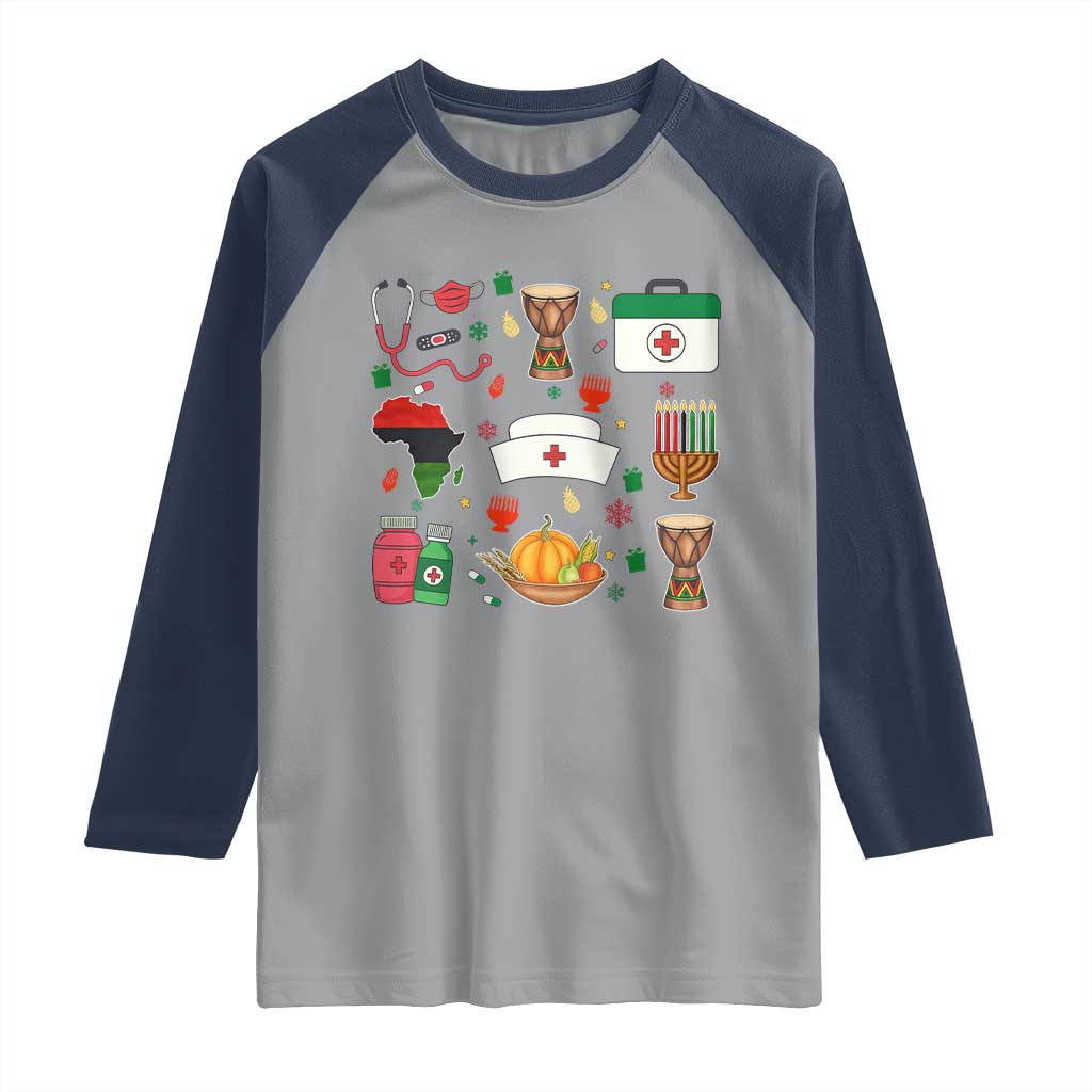 Happy Kwanzaa Nurse Pride Raglan Shirt African Culture Holiday Gift TS12 Sport Gray Navy Print Your Wear