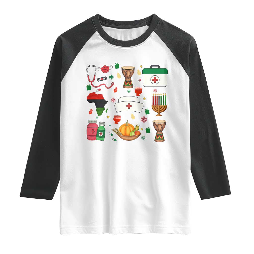 Happy Kwanzaa Nurse Pride Raglan Shirt African Culture Holiday Gift - Print Your Wear