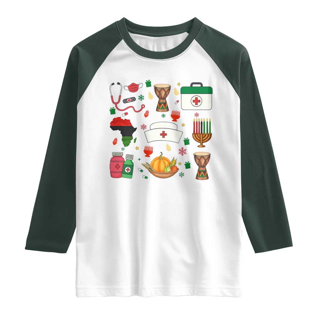 Happy Kwanzaa Nurse Pride Raglan Shirt African Culture Holiday Gift - Print Your Wear