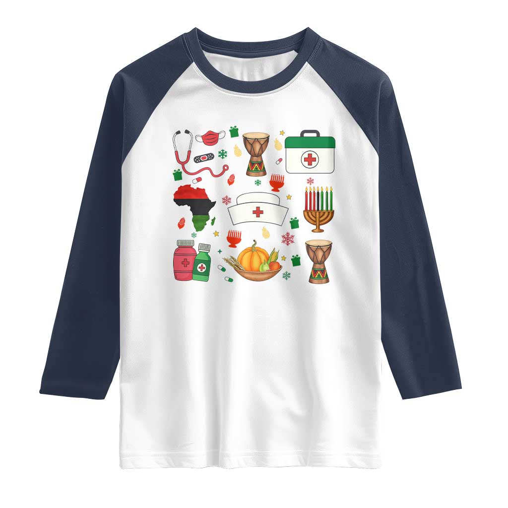 Happy Kwanzaa Nurse Pride Raglan Shirt African Culture Holiday Gift TS12 White Navy Print Your Wear