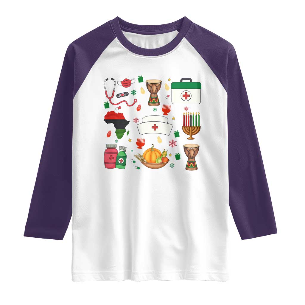 Happy Kwanzaa Nurse Pride Raglan Shirt African Culture Holiday Gift - Print Your Wear