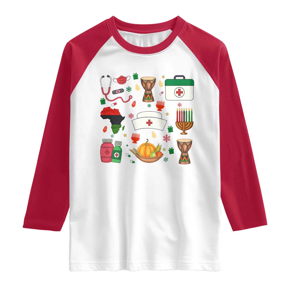 Happy Kwanzaa Nurse Pride Raglan Shirt African Culture Holiday Gift TS12 White Red Print Your Wear