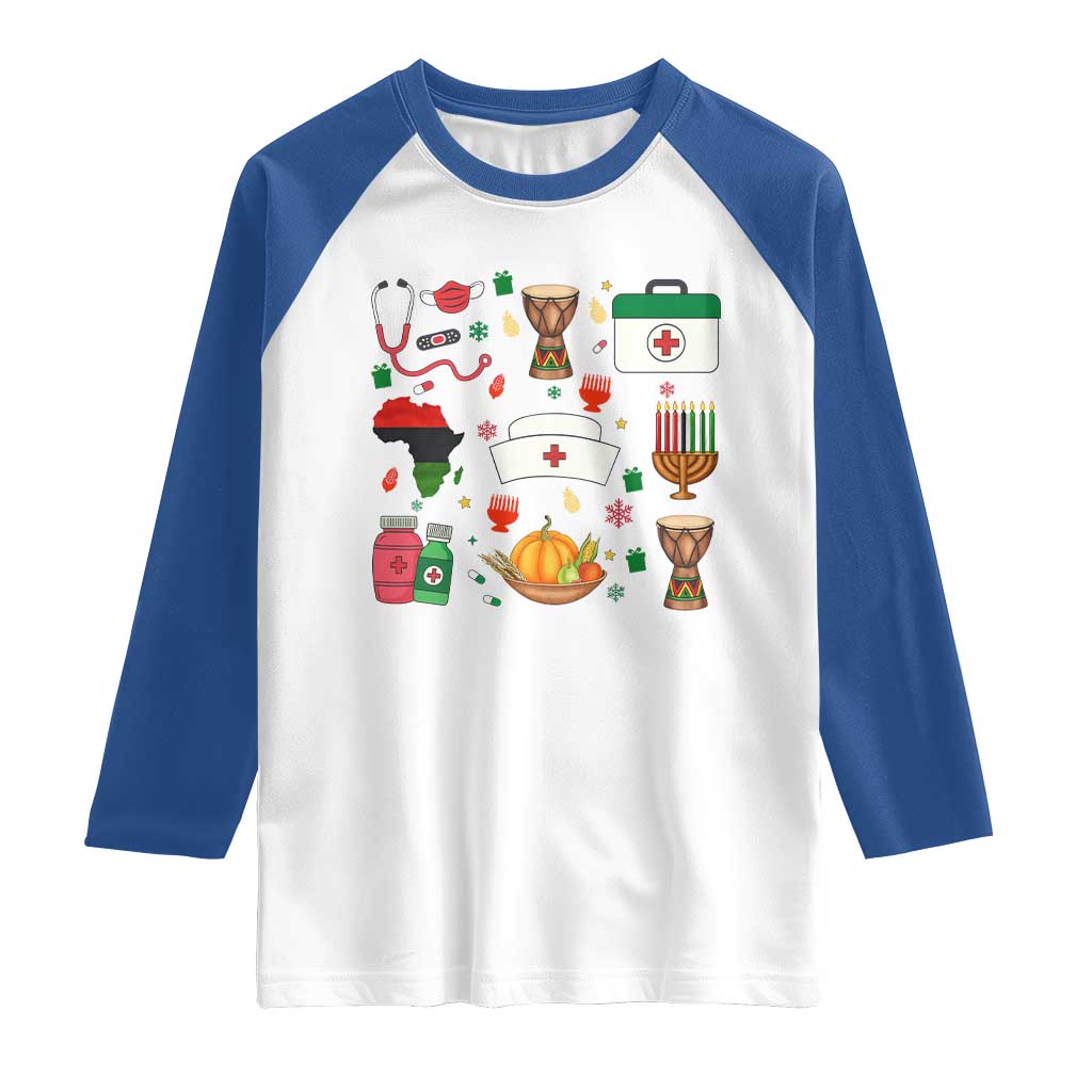 Happy Kwanzaa Nurse Pride Raglan Shirt African Culture Holiday Gift TS12 White Royal Print Your Wear