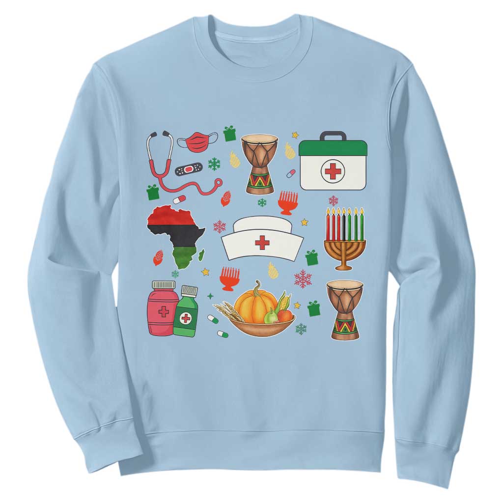 Happy Kwanzaa Nurse Pride Sweatshirt African Culture Holiday Gift TS12 Light Blue Print Your Wear