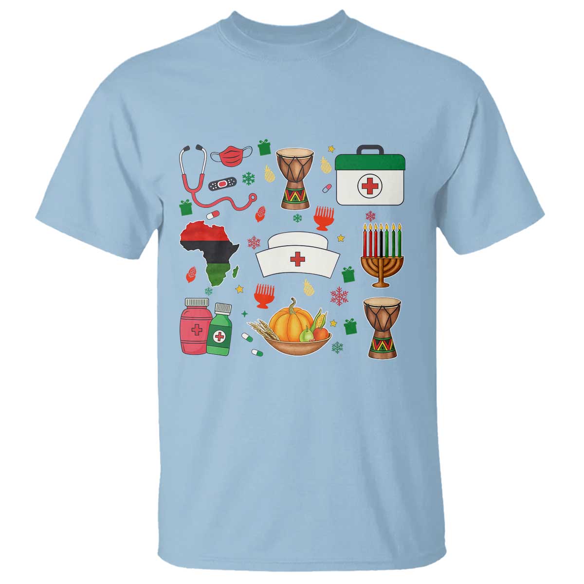 Happy Kwanzaa Nurse Pride T Shirt African Culture Holiday Gift TS12 Light Blue Print Your Wear