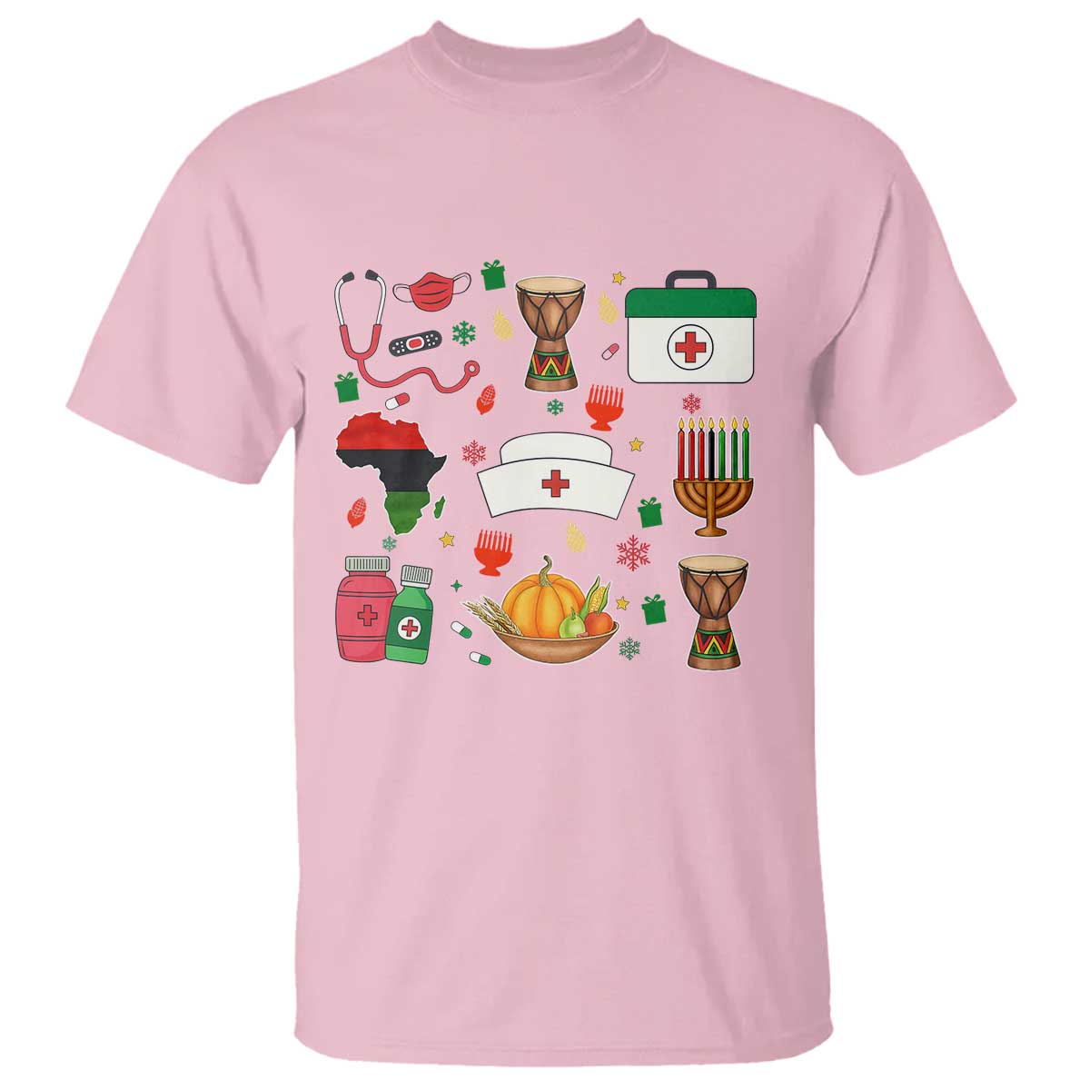 Happy Kwanzaa Nurse Pride T Shirt African Culture Holiday Gift TS12 Light Pink Print Your Wear