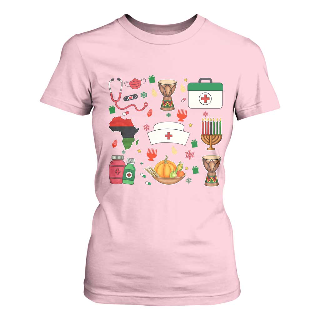 Happy Kwanzaa Nurse Pride T Shirt For Women African Culture Holiday Gift TS12 Light Pink Print Your Wear