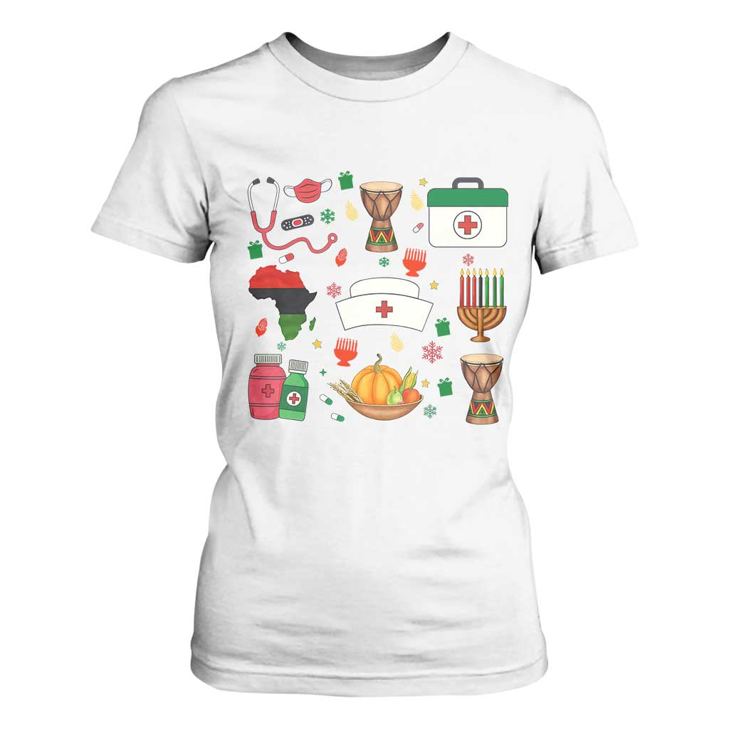 Happy Kwanzaa Nurse Pride T Shirt For Women African Culture Holiday Gift TS12 White Print Your Wear