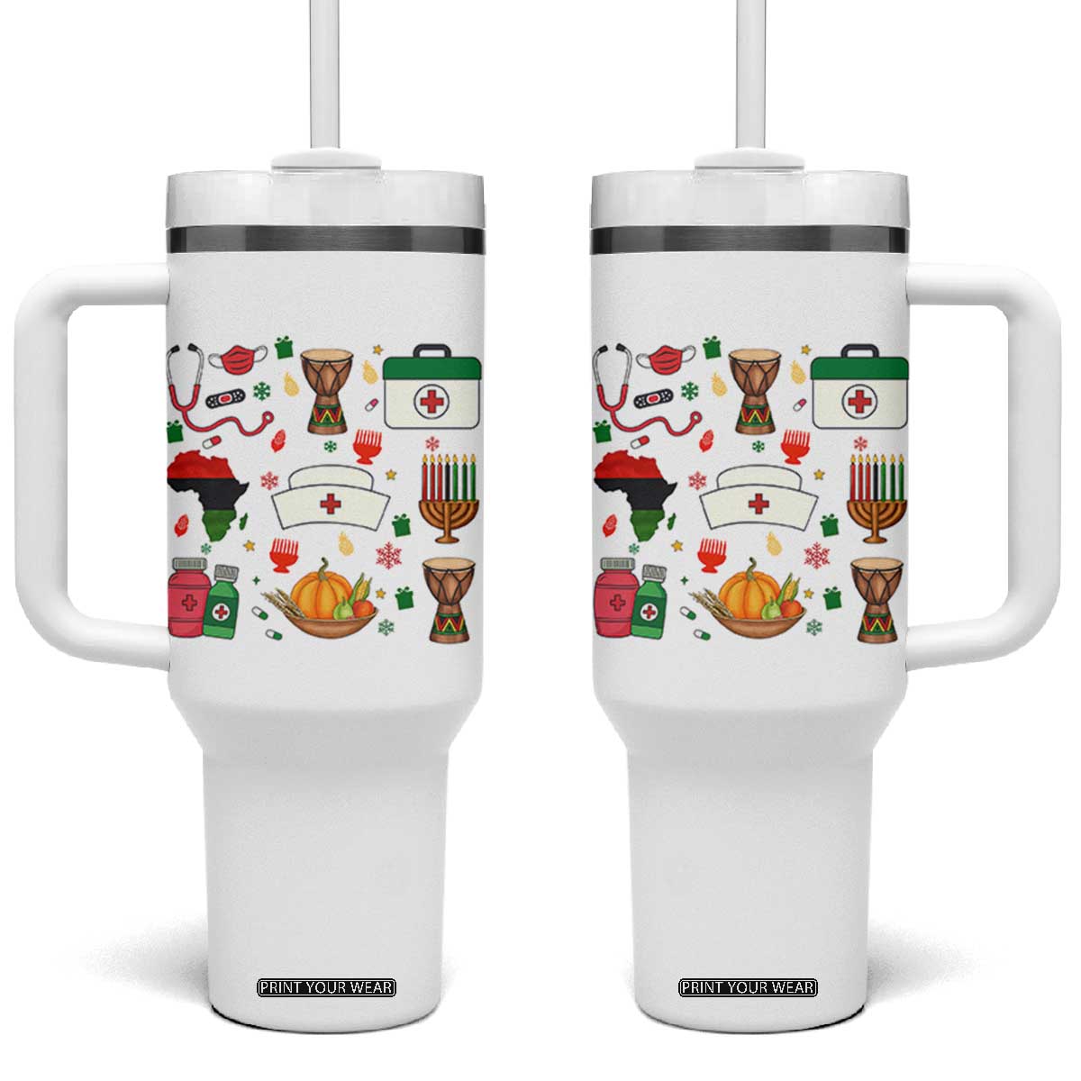 Happy Kwanzaa Nurse Pride Tumbler With Handle African Culture Holiday Gift TS12 One Size: 40 oz White Print Your Wear