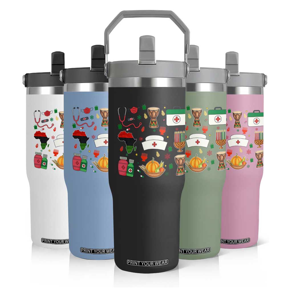 Happy Kwanzaa Nurse Pride Flip Straw Tumbler African Culture Holiday Gift - Print Your Wear