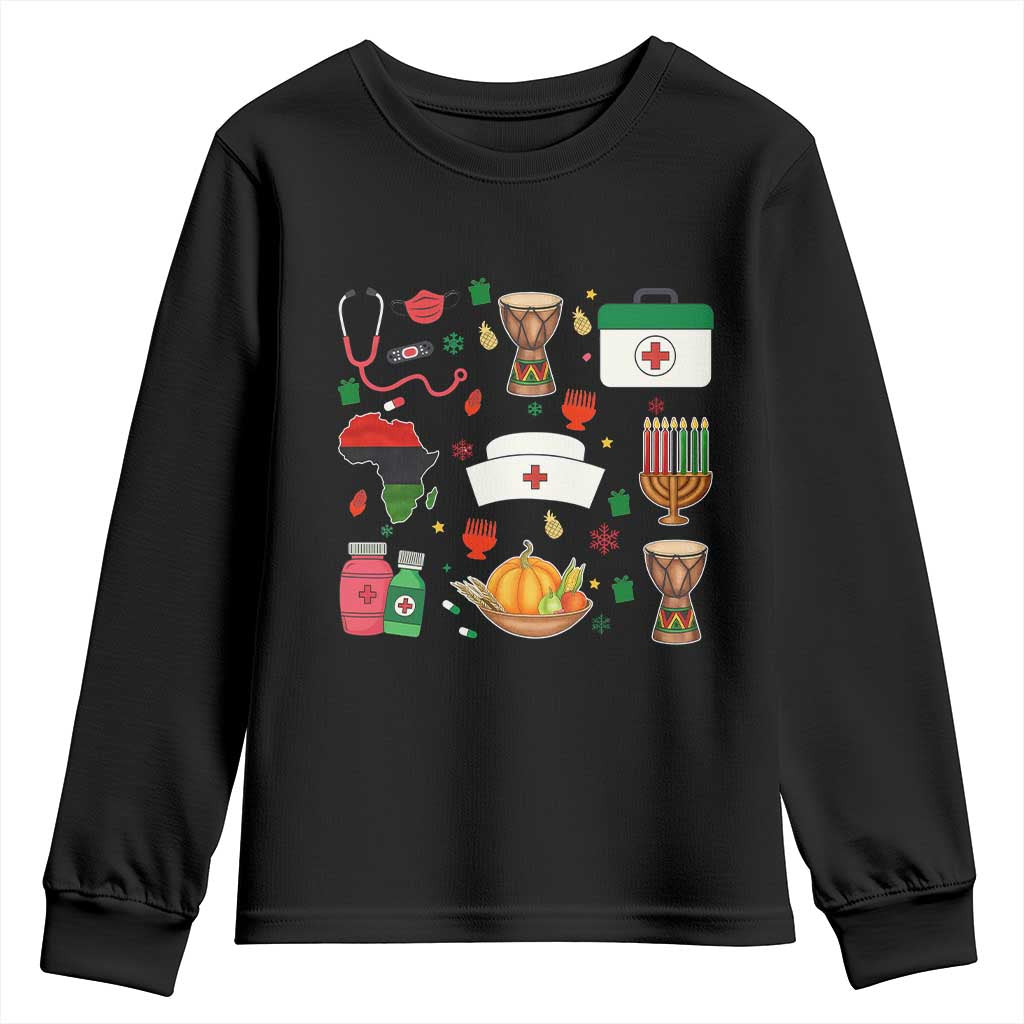 Happy Kwanzaa Nurse Pride Youth Sweatshirt African Culture Holiday Gift TS12 Black Print Your Wear