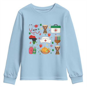 Happy Kwanzaa Nurse Pride Youth Sweatshirt African Culture Holiday Gift TS12 Light Blue Print Your Wear