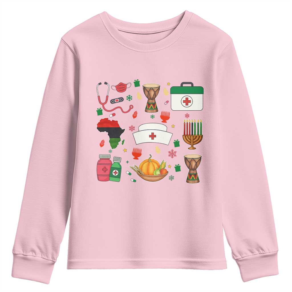 Happy Kwanzaa Nurse Pride Youth Sweatshirt African Culture Holiday Gift TS12 Light Pink Print Your Wear