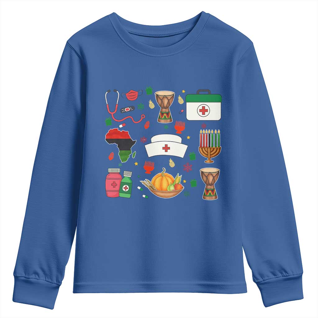 Happy Kwanzaa Nurse Pride Youth Sweatshirt African Culture Holiday Gift TS12 Royal Blue Print Your Wear