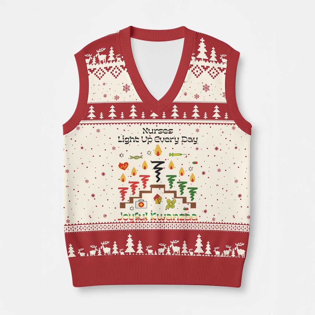 Joyful Kwanzaa Nurse Gift V-Neck Knit Sweater Vest Light Up Everyday TS12 Beige Red Print Your Wear