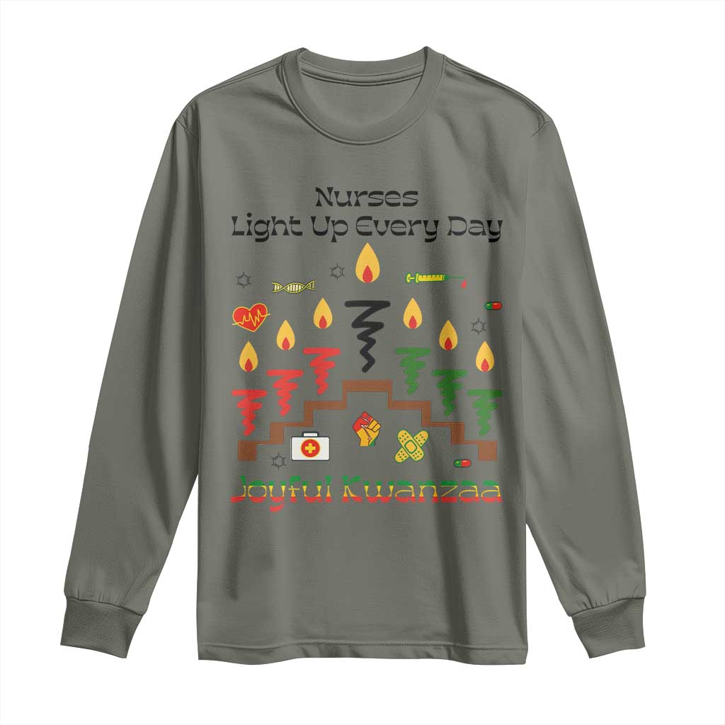 Joyful Kwanzaa Nurse Gift Long Sleeve Shirt Light Up Everyday TS12 Military Green Print Your Wear