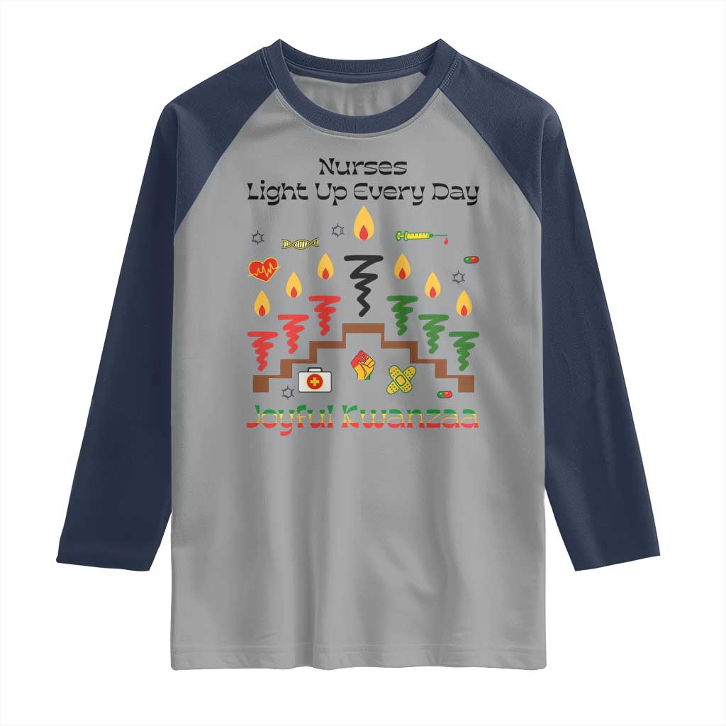 Joyful Kwanzaa Nurse Gift Raglan Shirt Light Up Everyday TS12 Sport Gray Navy Print Your Wear