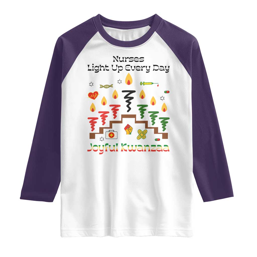 Joyful Kwanzaa Nurse Gift Raglan Shirt Light Up Everyday TS12 White Purple Print Your Wear