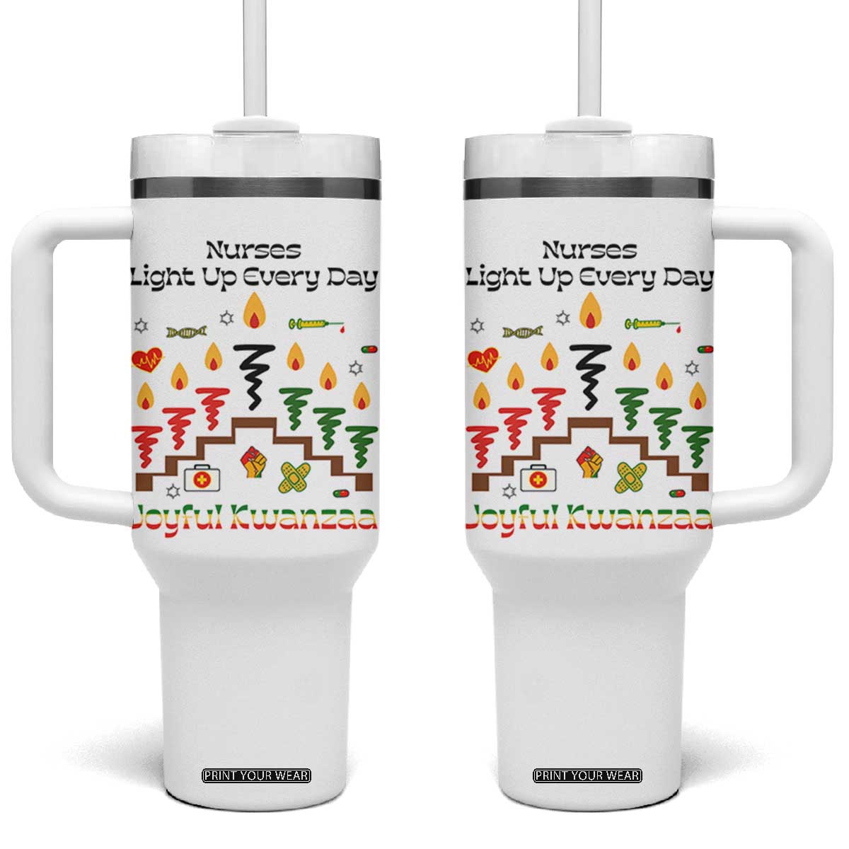 Joyful Kwanzaa Nurse Gift Tumbler With Handle Light Up Everyday TS12 One Size: 40 oz White Print Your Wear