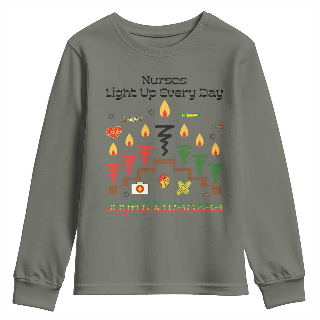 Joyful Kwanzaa Nurse Gift Youth Sweatshirt Light Up Everyday TS12 Military Green Print Your Wear