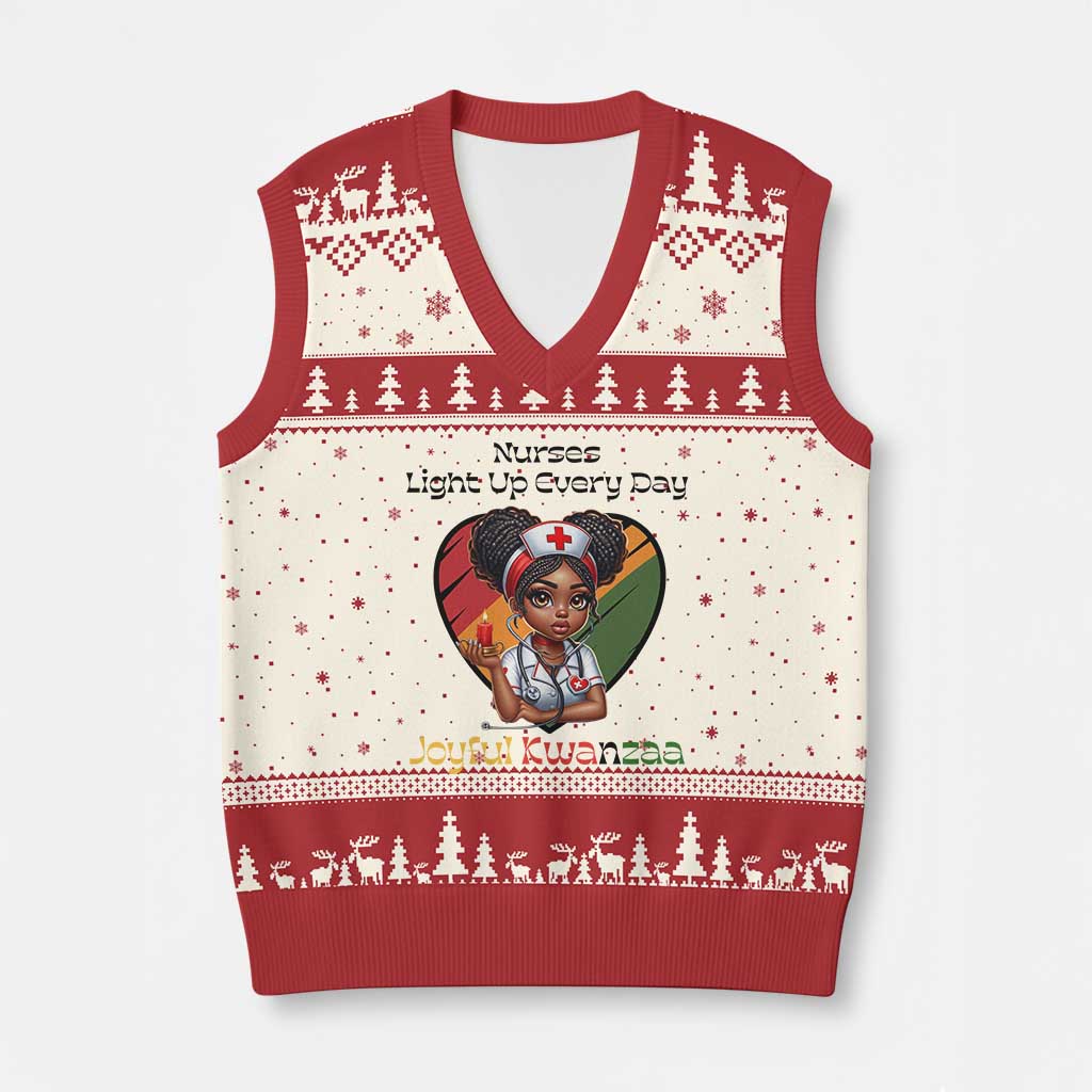 Nurses Light Up Everyday V-Neck Knit Sweater Vest Joyful Kwanzaa Celebration Gift TS12 Beige Red Print Your Wear