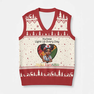 Nurses Light Up Everyday V-Neck Knit Sweater Vest Joyful Kwanzaa Celebration Gift TS12 Beige Red Print Your Wear