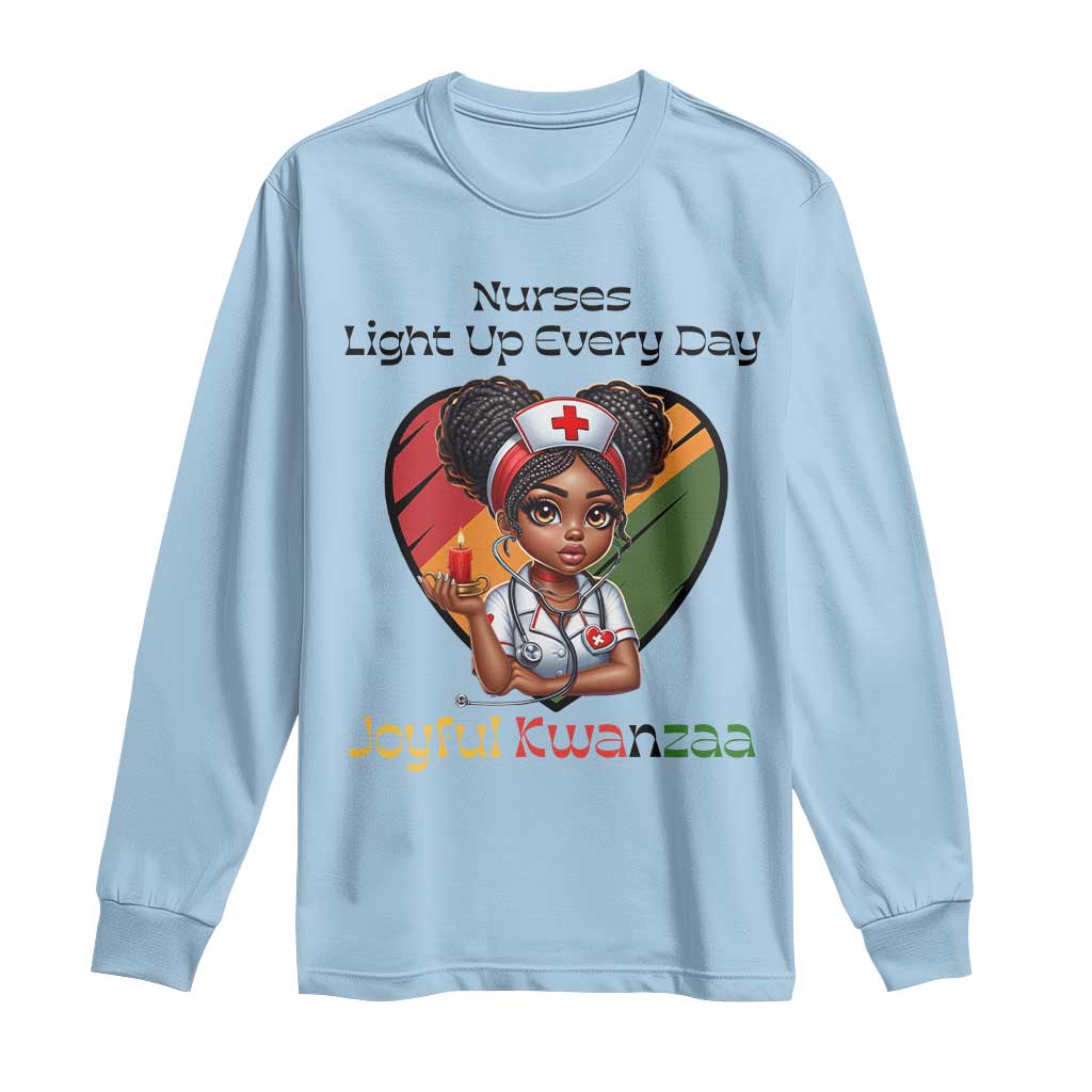 Nurses Light Up Everyday Long Sleeve Shirt Joyful Kwanzaa Celebration Gift TS12 Light Blue Print Your Wear