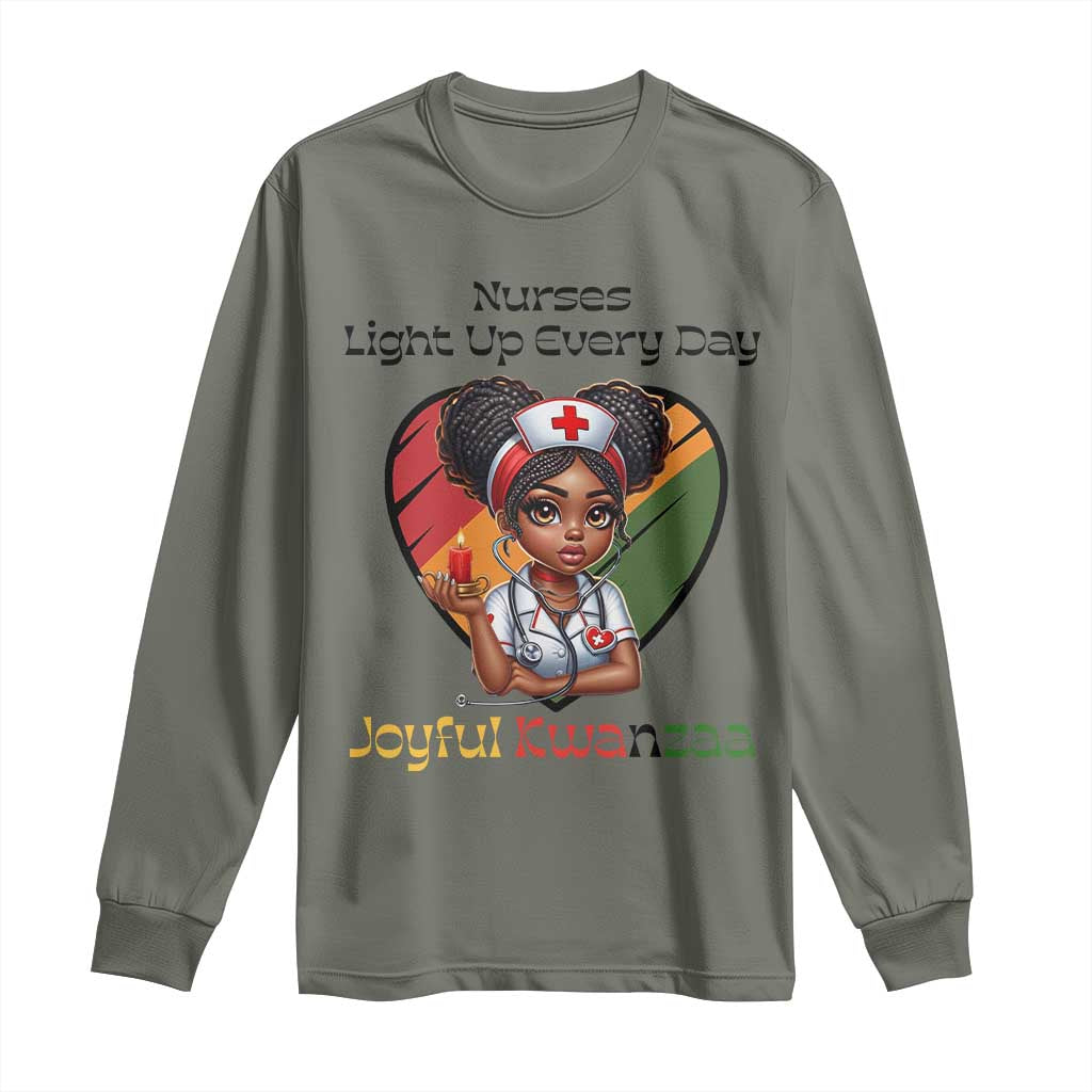 Nurses Light Up Everyday Long Sleeve Shirt Joyful Kwanzaa Celebration Gift TS12 Military Green Print Your Wear