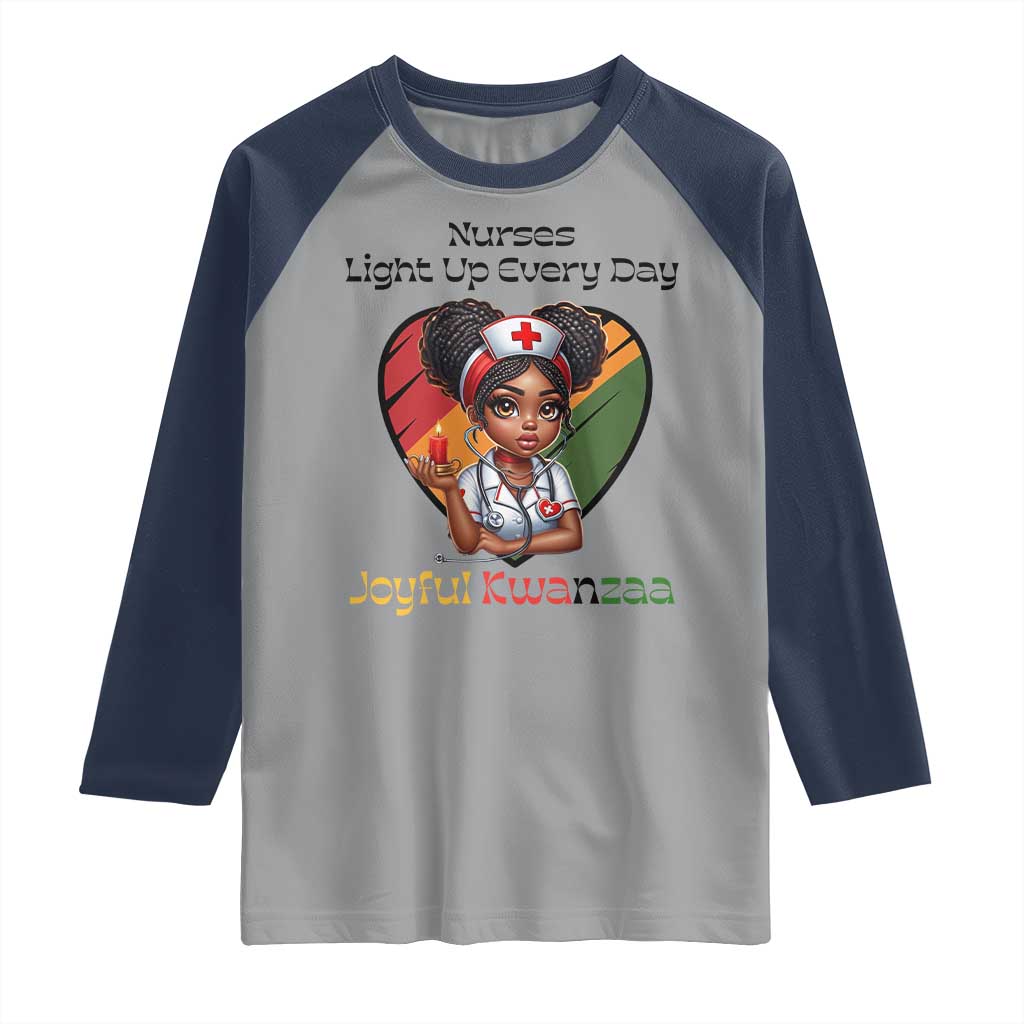 Nurses Light Up Everyday Raglan Shirt Joyful Kwanzaa Celebration Gift TS12 Sport Gray Navy Print Your Wear