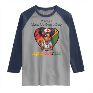 Nurses Light Up Everyday Raglan Shirt Joyful Kwanzaa Celebration Gift TS12 Sport Gray Navy Print Your Wear