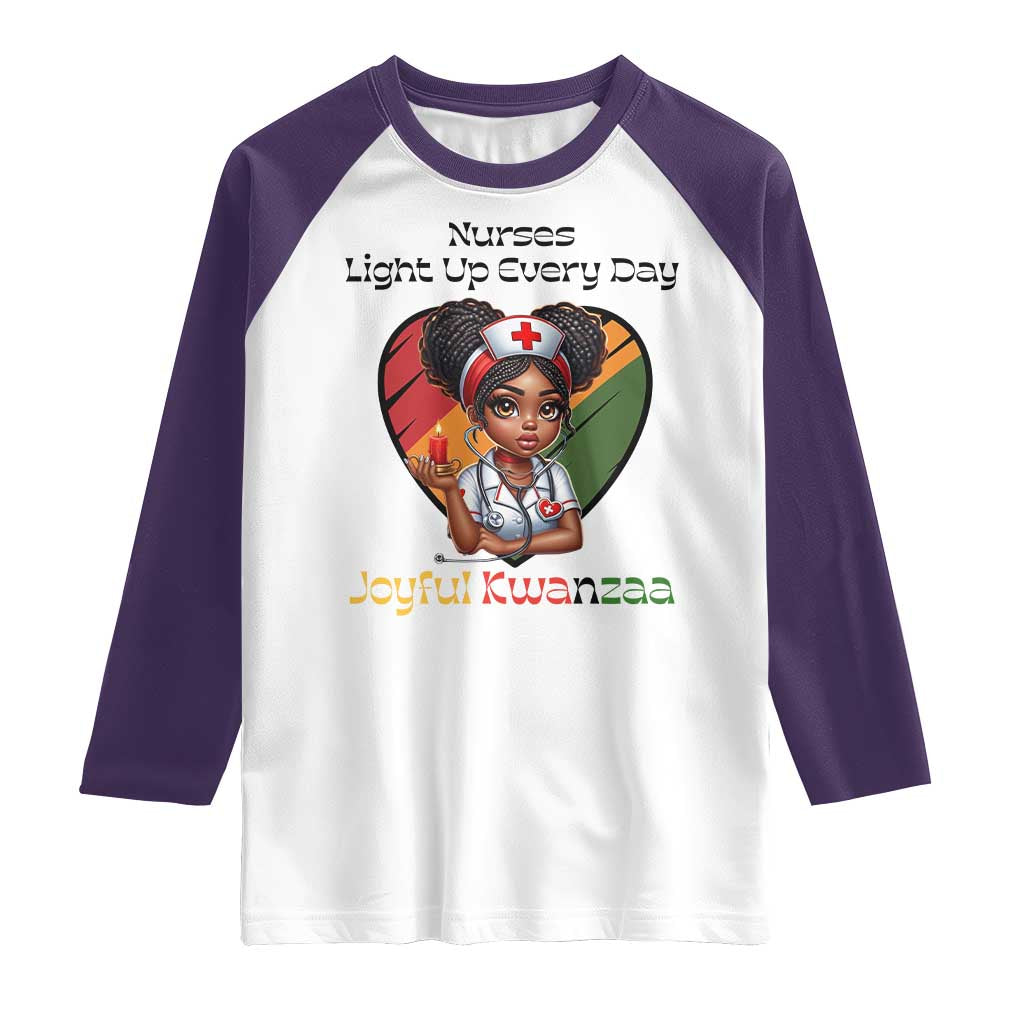 Nurses Light Up Everyday Raglan Shirt Joyful Kwanzaa Celebration Gift TS12 White Purple Print Your Wear