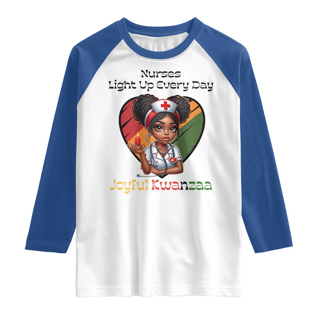 Nurses Light Up Everyday Raglan Shirt Joyful Kwanzaa Celebration Gift TS12 White Royal Print Your Wear