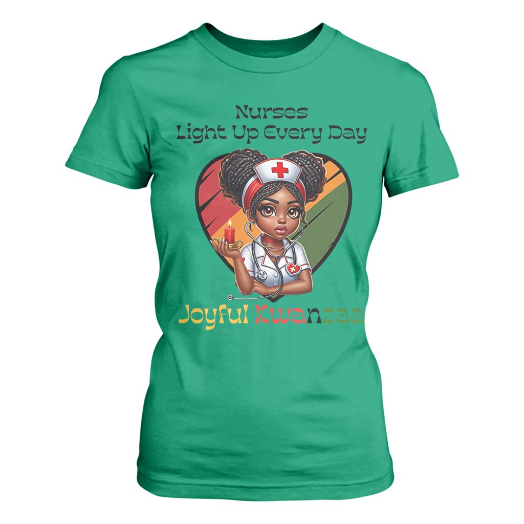 Nurses Light Up Everyday T Shirt For Women Joyful Kwanzaa Celebration Gift TS12 Irish Green Print Your Wear