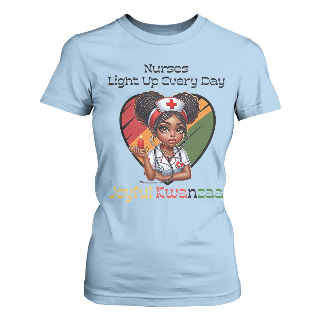 Nurses Light Up Everyday T Shirt For Women Joyful Kwanzaa Celebration Gift TS12 Light Blue Print Your Wear