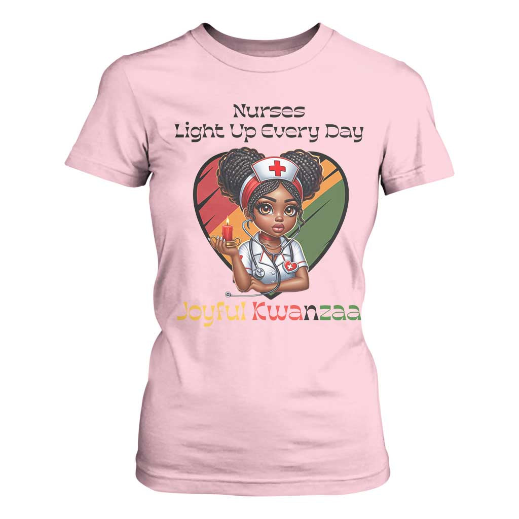 Nurses Light Up Everyday T Shirt For Women Joyful Kwanzaa Celebration Gift TS12 Light Pink Print Your Wear