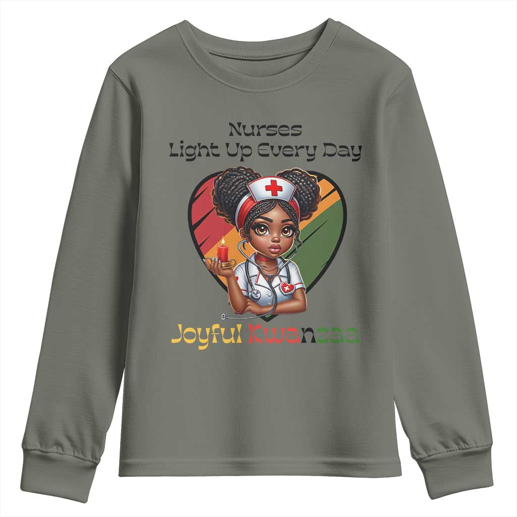 Nurses Light Up Everyday Youth Sweatshirt Joyful Kwanzaa Celebration Gift TS12 Military Green Print Your Wear