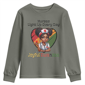 Nurses Light Up Everyday Youth Sweatshirt Joyful Kwanzaa Celebration Gift TS12 Military Green Print Your Wear