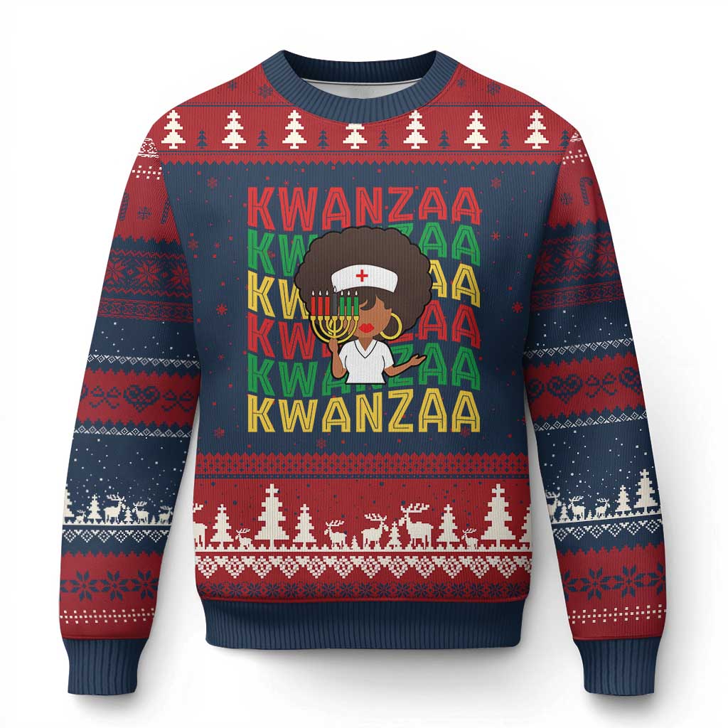 Kwanzaa Nurse Pride Ugly Christmas Sweater African Heritage Holiday Gift TS12 Navy Red Print Your Wear