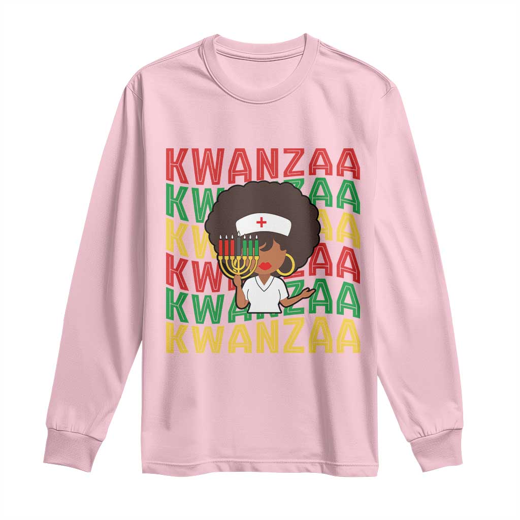 Kwanzaa Nurse Pride Long Sleeve Shirt African Heritage Holiday Gift TS12 Light Pink Print Your Wear