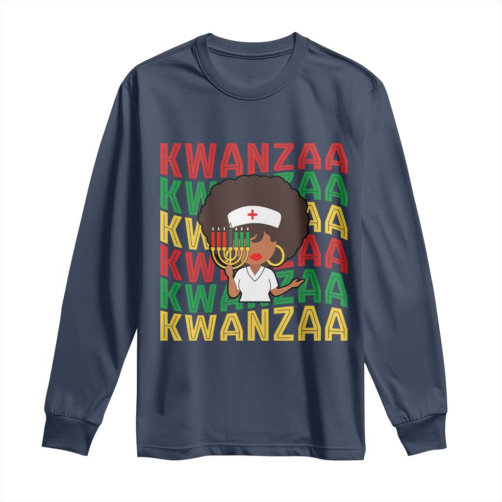 Kwanzaa Nurse Pride Long Sleeve Shirt African Heritage Holiday Gift TS12 Navy Print Your Wear