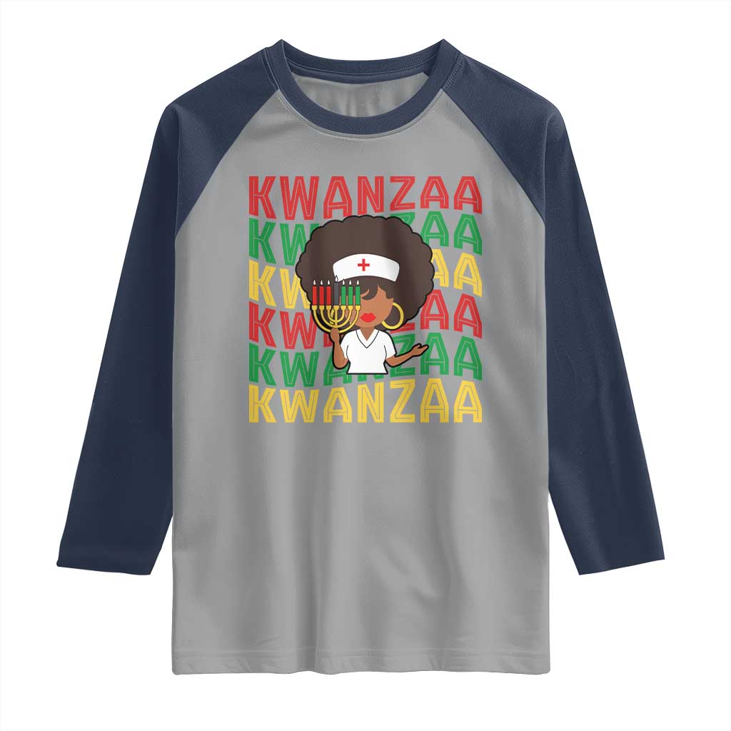 Kwanzaa Nurse Pride Raglan Shirt African Heritage Holiday Gift TS12 Sport Gray Navy Print Your Wear