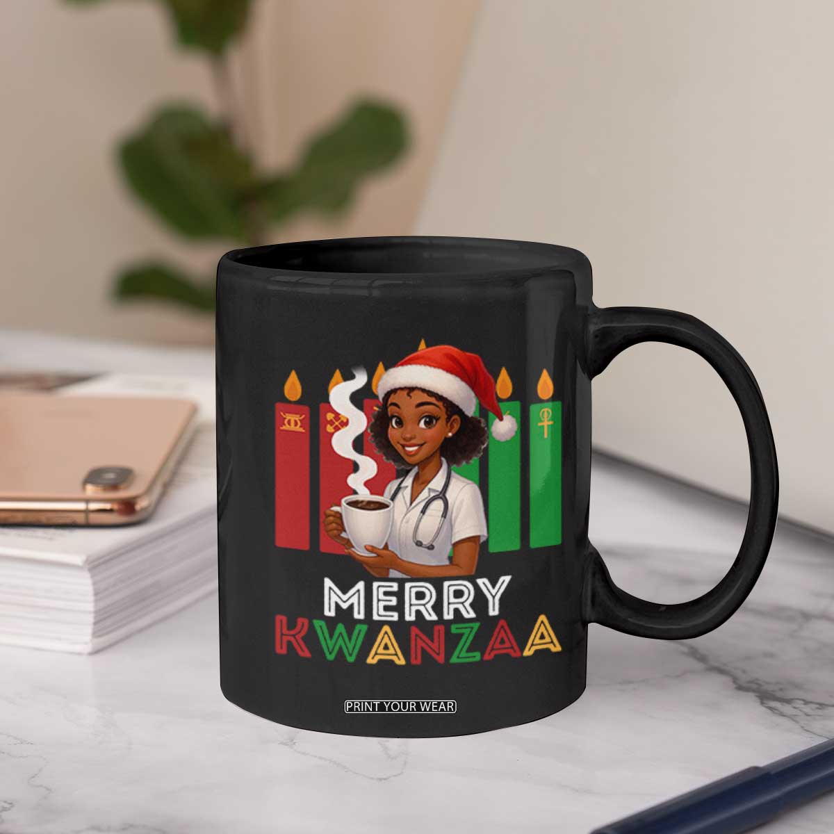 Merry Kwanzaa Coffee Mug Nurse African American Holiday Celebration Gift - Print Your Wear