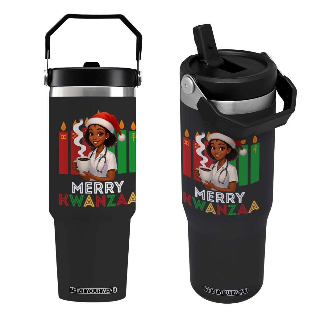 Merry Kwanzaa Flip Straw Tumbler Nurse African American Holiday Celebration Gift - Print Your Wear