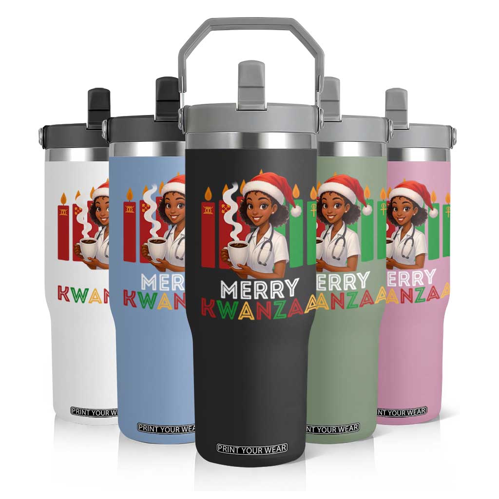 Merry Kwanzaa Flip Straw Tumbler Nurse African American Holiday Celebration Gift - Print Your Wear