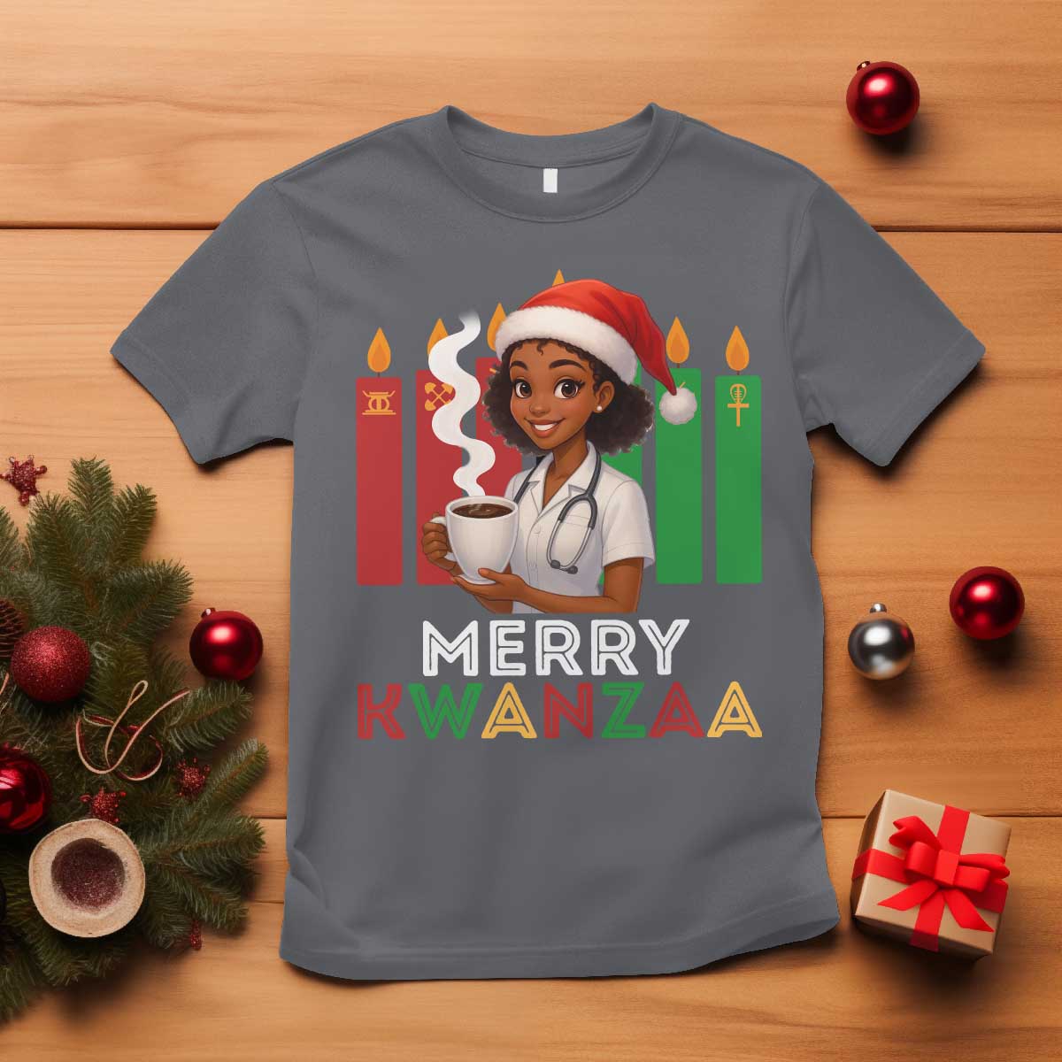 Merry Kwanzaa T Shirt Nurse African American Holiday Celebration Gift TS12 Charcoal Print Your Wear