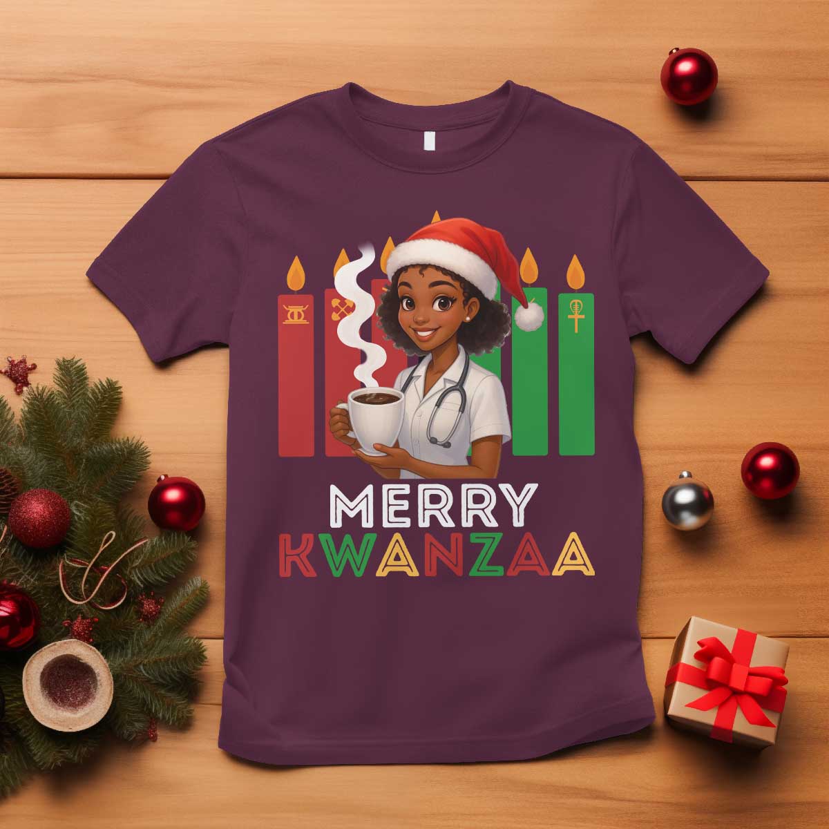 Merry Kwanzaa T Shirt Nurse African American Holiday Celebration Gift TS12 Maroon Print Your Wear