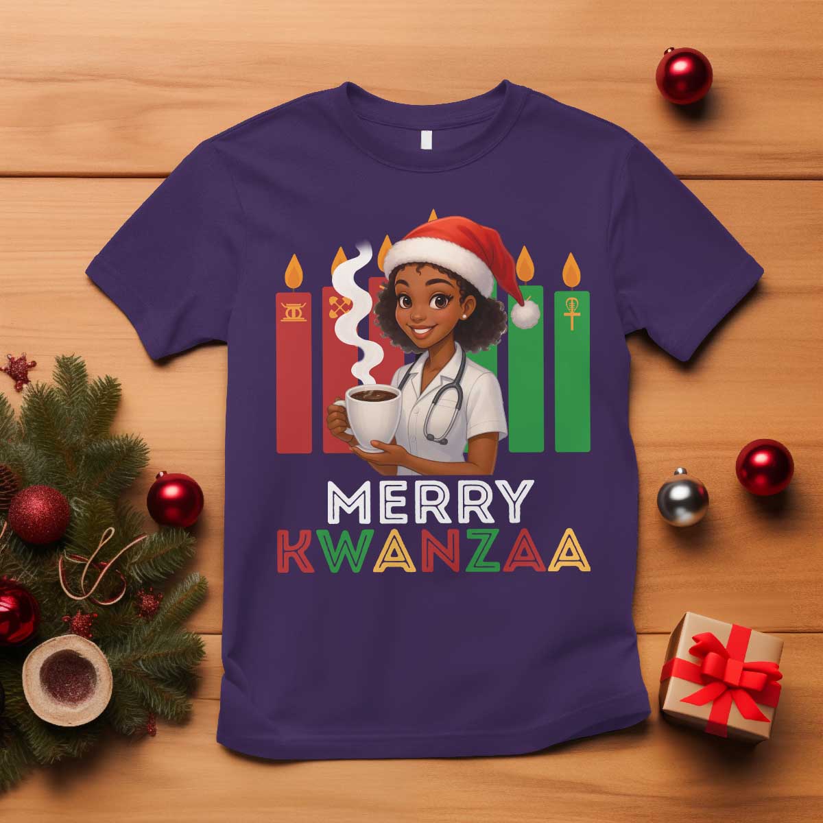 Merry Kwanzaa T Shirt Nurse African American Holiday Celebration Gift TS12 Purple Print Your Wear