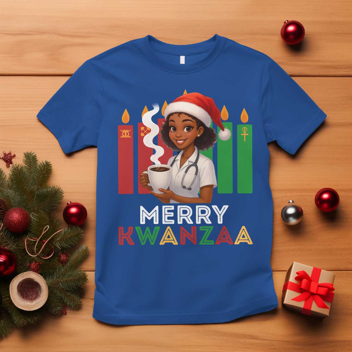 Merry Kwanzaa T Shirt Nurse African American Holiday Celebration Gift TS12 Royal Blue Print Your Wear