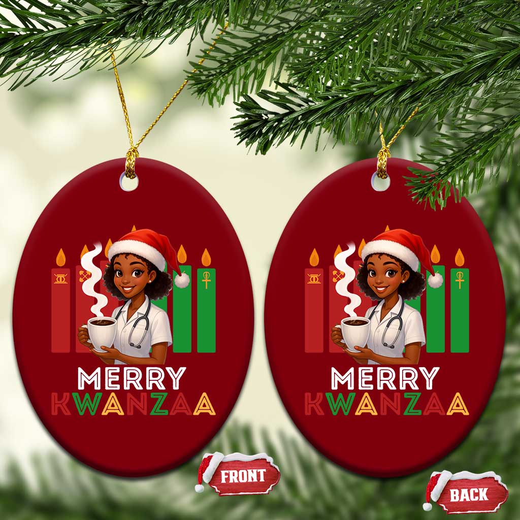 Merry Kwanzaa Ceramic Ornament Nurse African American Holiday Celebration Gift - Print Your Wear