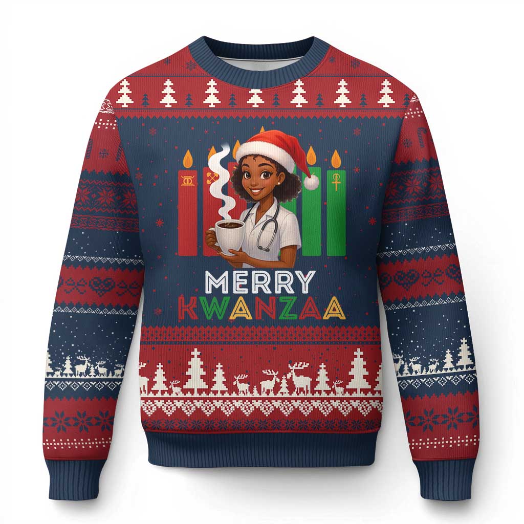 Merry Kwanzaa Ugly Christmas Sweater Nurse African American Holiday Celebration Gift TS12 Navy Red Print Your Wear